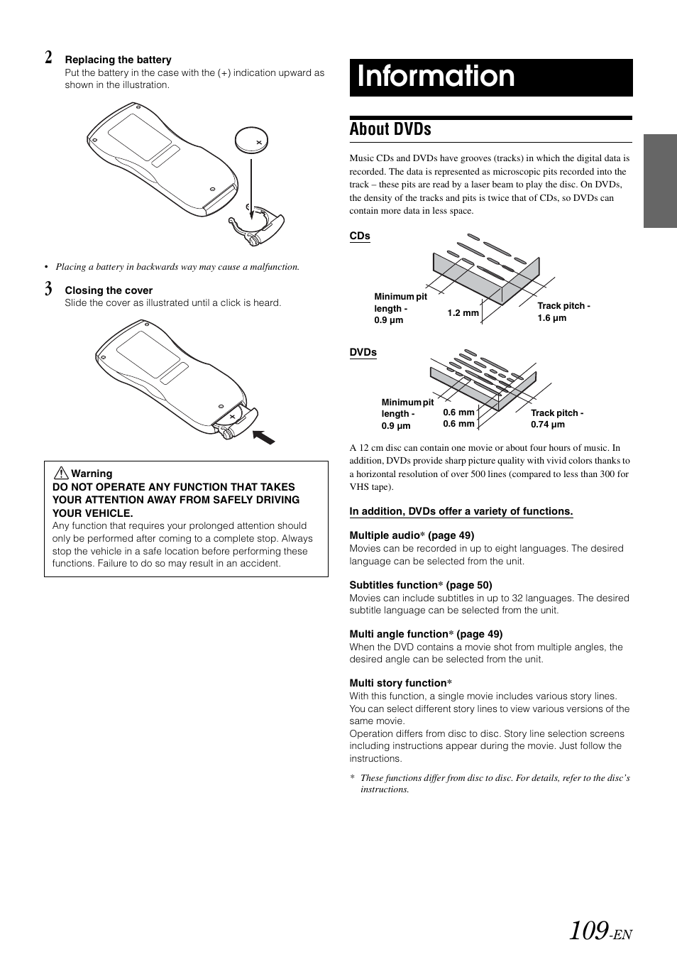 Information, About dvds | Alpine INA-W910 User Manual | Page 109 / 131