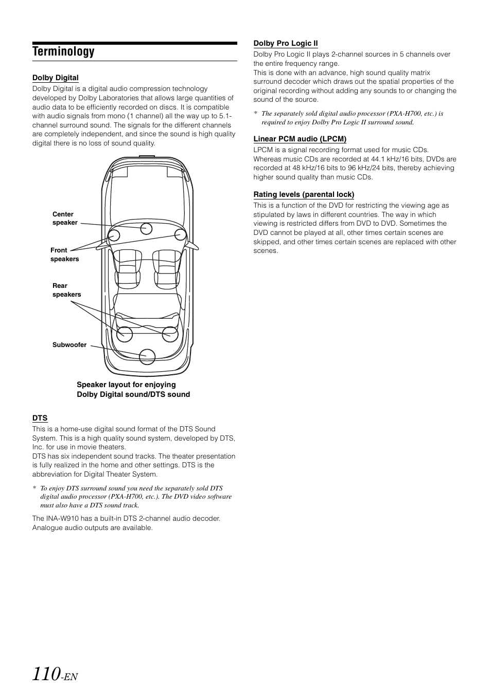 Terminology | Alpine INA-W910 User Manual | Page 110 / 131