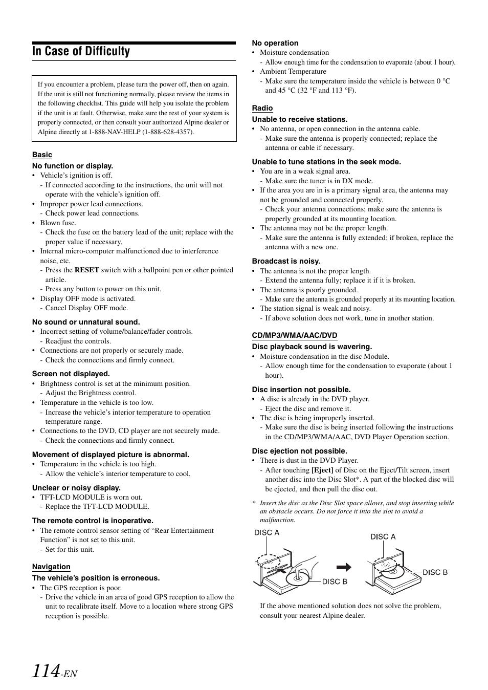 In case of difficulty | Alpine INA-W910 User Manual | Page 114 / 131