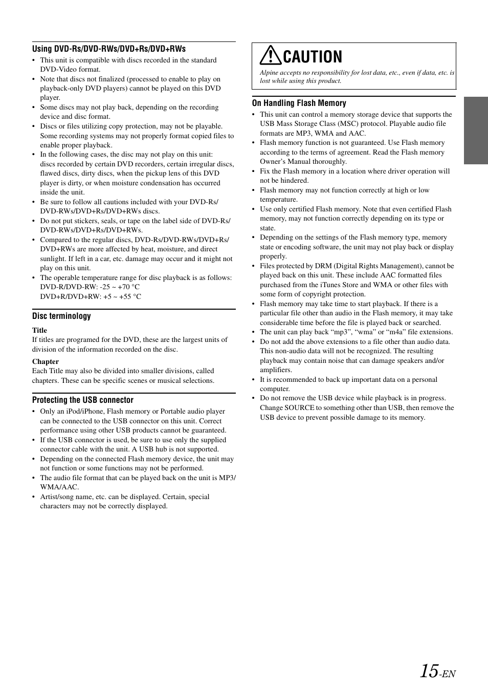Caution | Alpine INA-W910 User Manual | Page 15 / 131