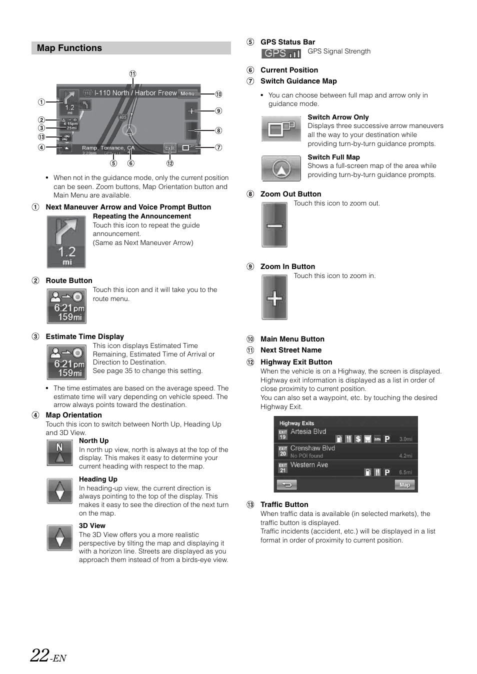 Map functions | Alpine INA-W910 User Manual | Page 22 / 131