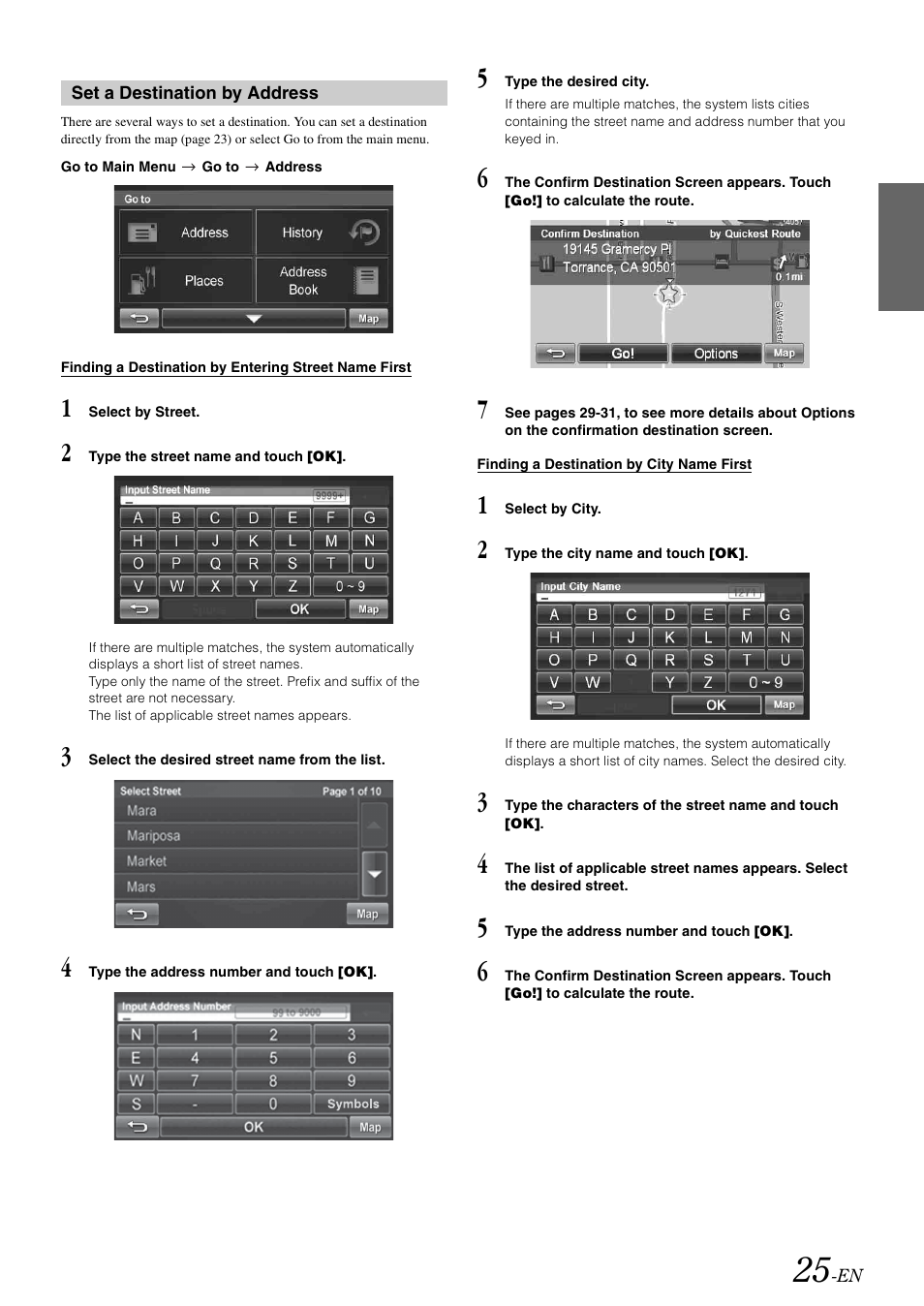 Set a destination by address | Alpine INA-W910 User Manual | Page 25 / 131