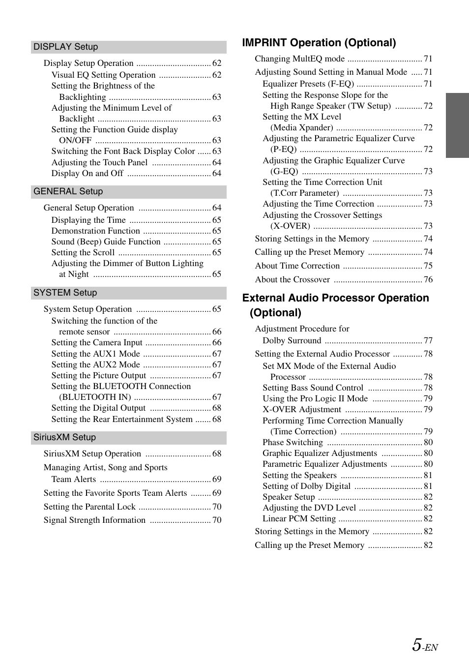 Imprint operation (optional), External audio processor operation (optional) | Alpine INA-W910 User Manual | Page 5 / 131