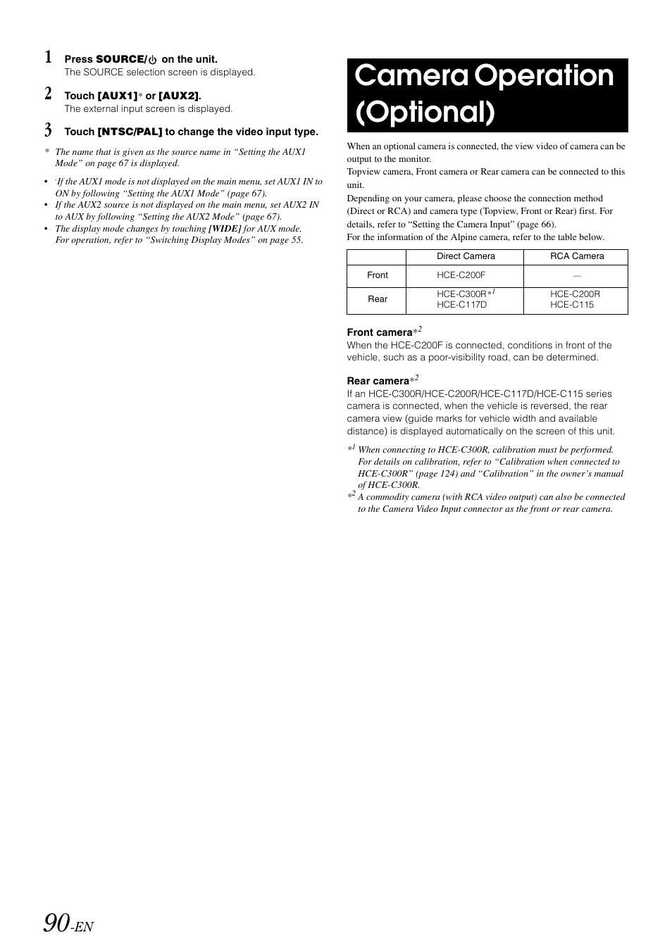 Camera operation (optional) | Alpine INA-W910 User Manual | Page 90 / 131