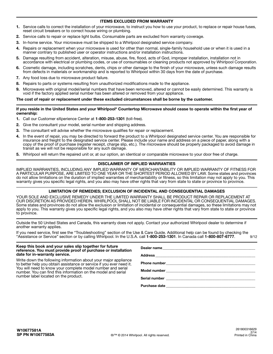 Whirlpool UMC5225DS User Manual | Page 2 / 2