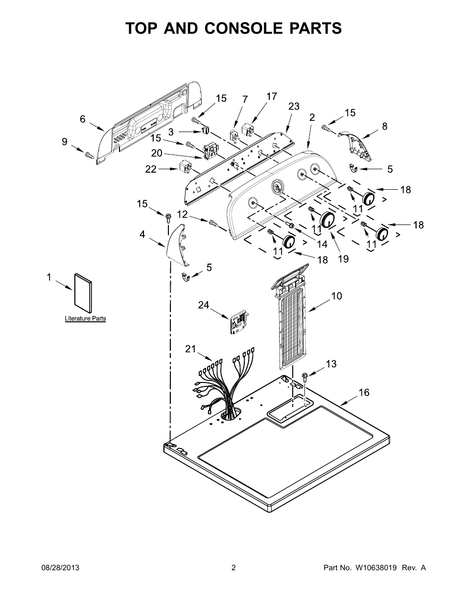 Top and console, Top and console parts | Whirlpool WGD4850BW User Manual | Page 2 / 10