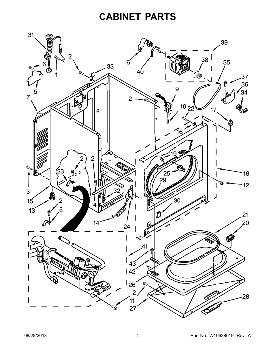 Cabinet, Cabinet parts | Whirlpool WGD4850BW User Manual | Page 4 / 10