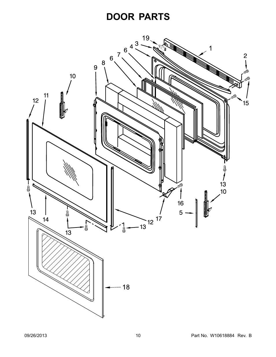 Door, Door parts | Whirlpool WFE525C0BS User Manual | Page 10 / 12