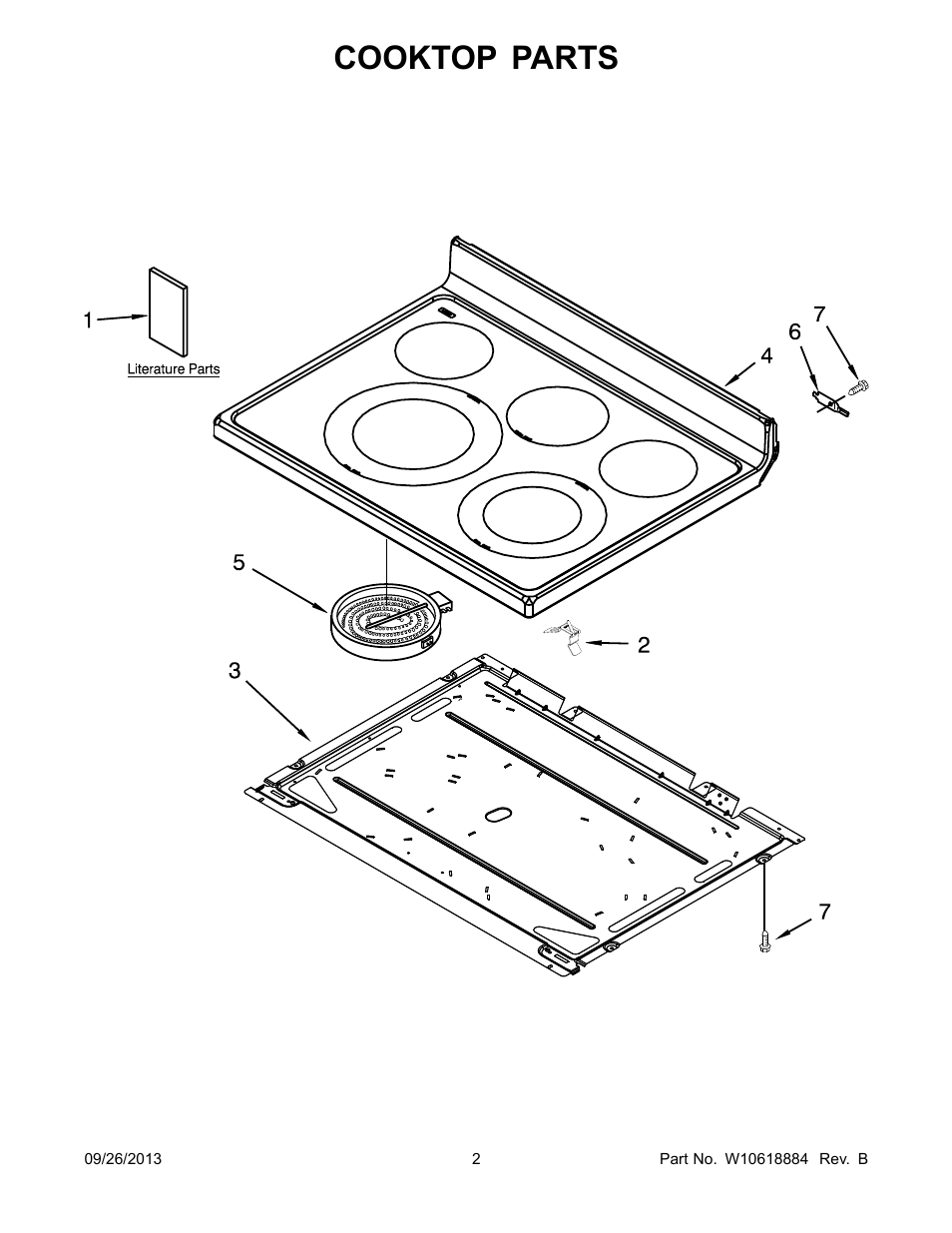 Cooktop, Cooktop parts | Whirlpool WFE525C0BS User Manual | Page 2 / 12