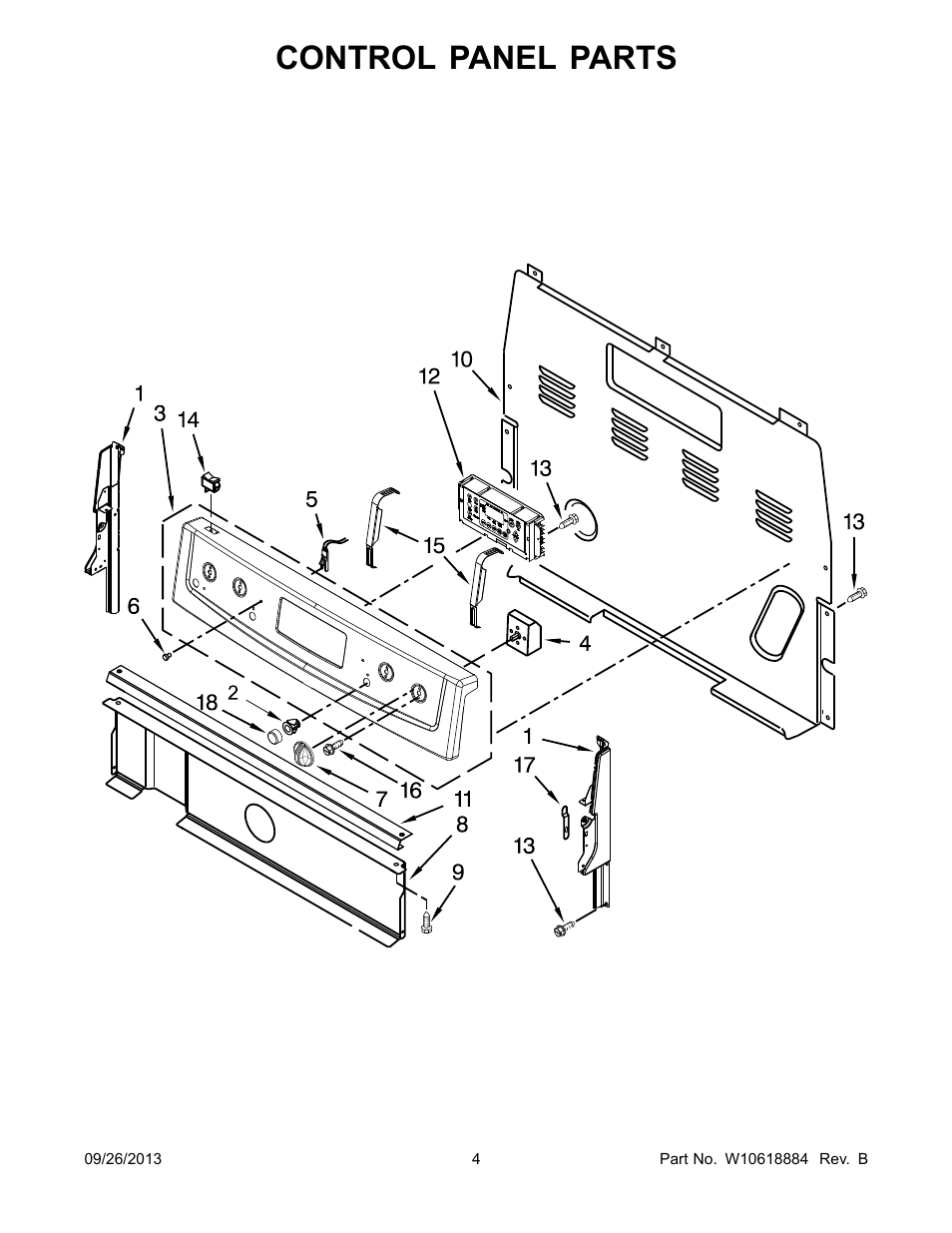 Control panel, Control panel parts | Whirlpool WFE525C0BS User Manual | Page 4 / 12