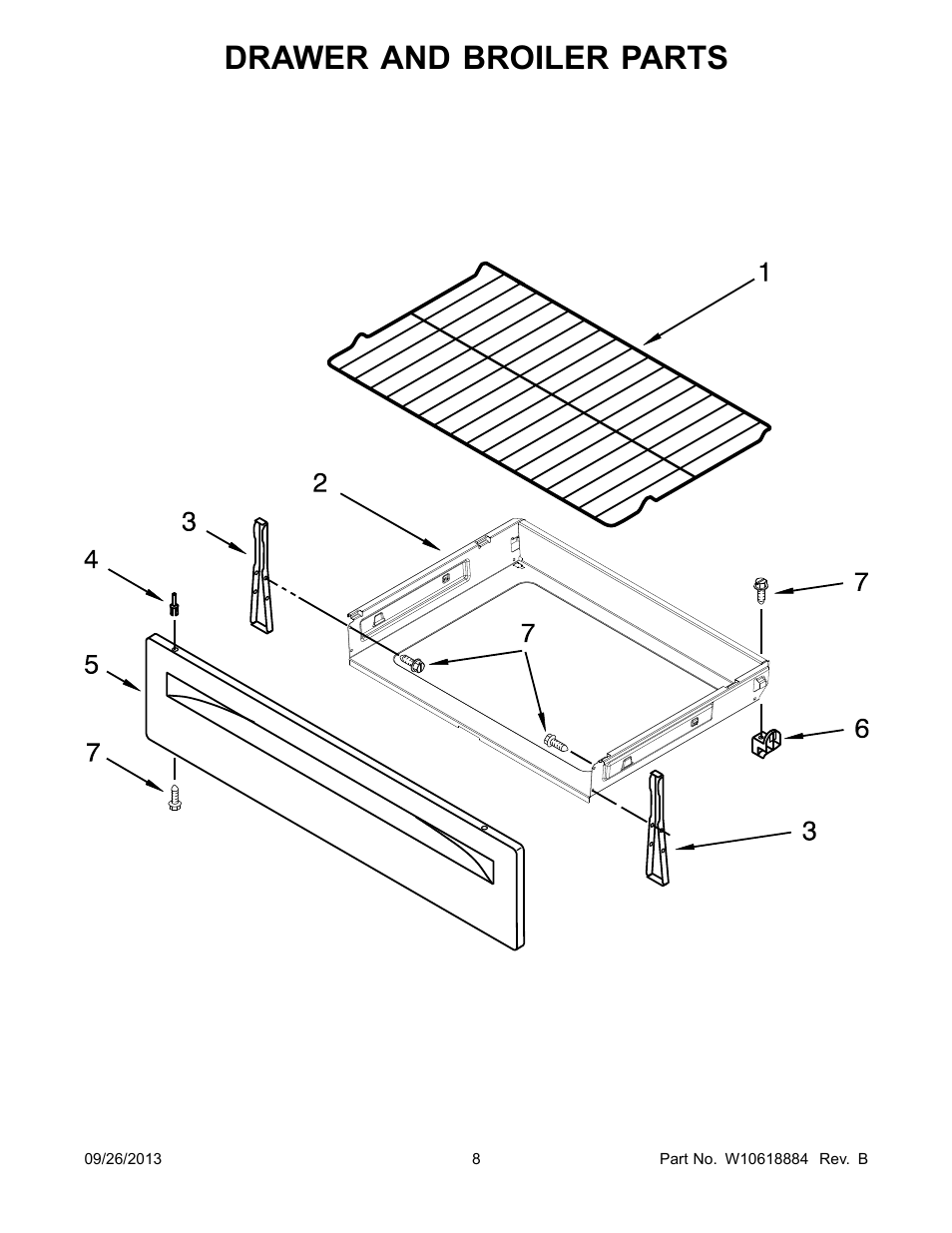 Drawer and broiler, Drawer and broiler parts | Whirlpool WFE525C0BS User Manual | Page 8 / 12