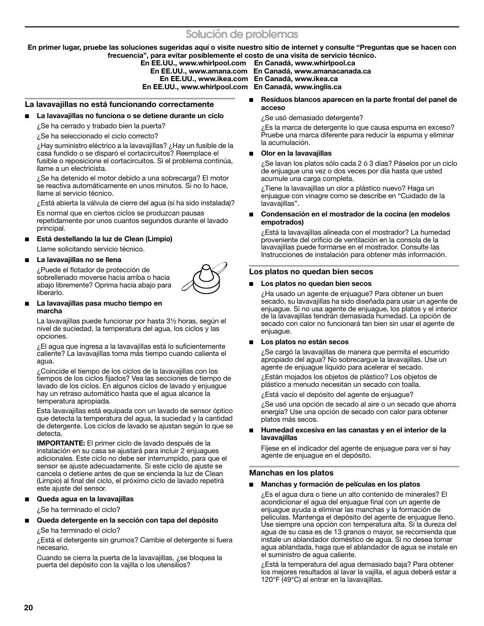 Solución de problemas | Whirlpool WDP350PAAB User Manual | Page 20 / 35