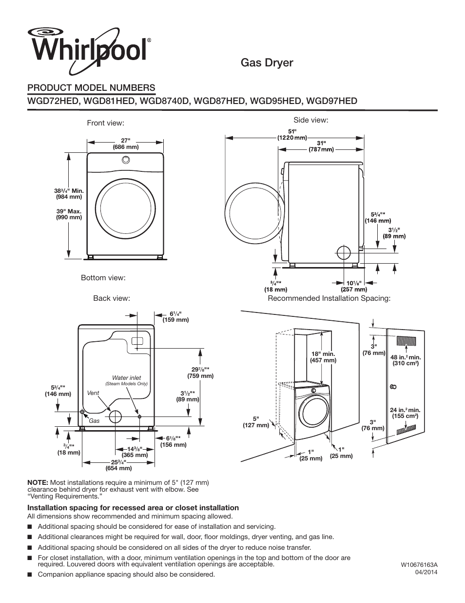 Whirlpool WGD72HEDW User Manual | 2 pages
