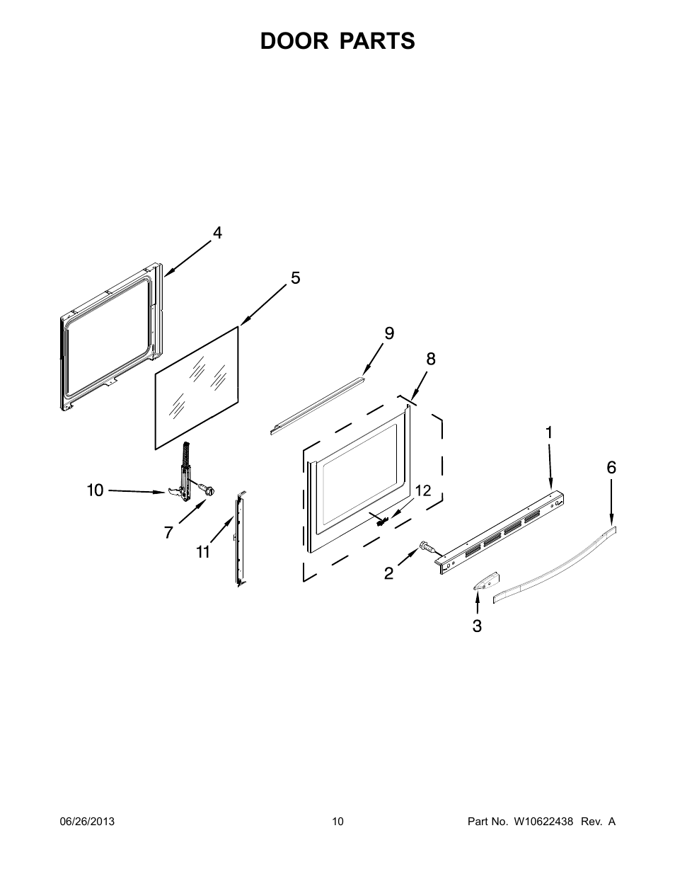 Door, Door parts | Whirlpool WFG720H0AS User Manual | Page 10 / 14