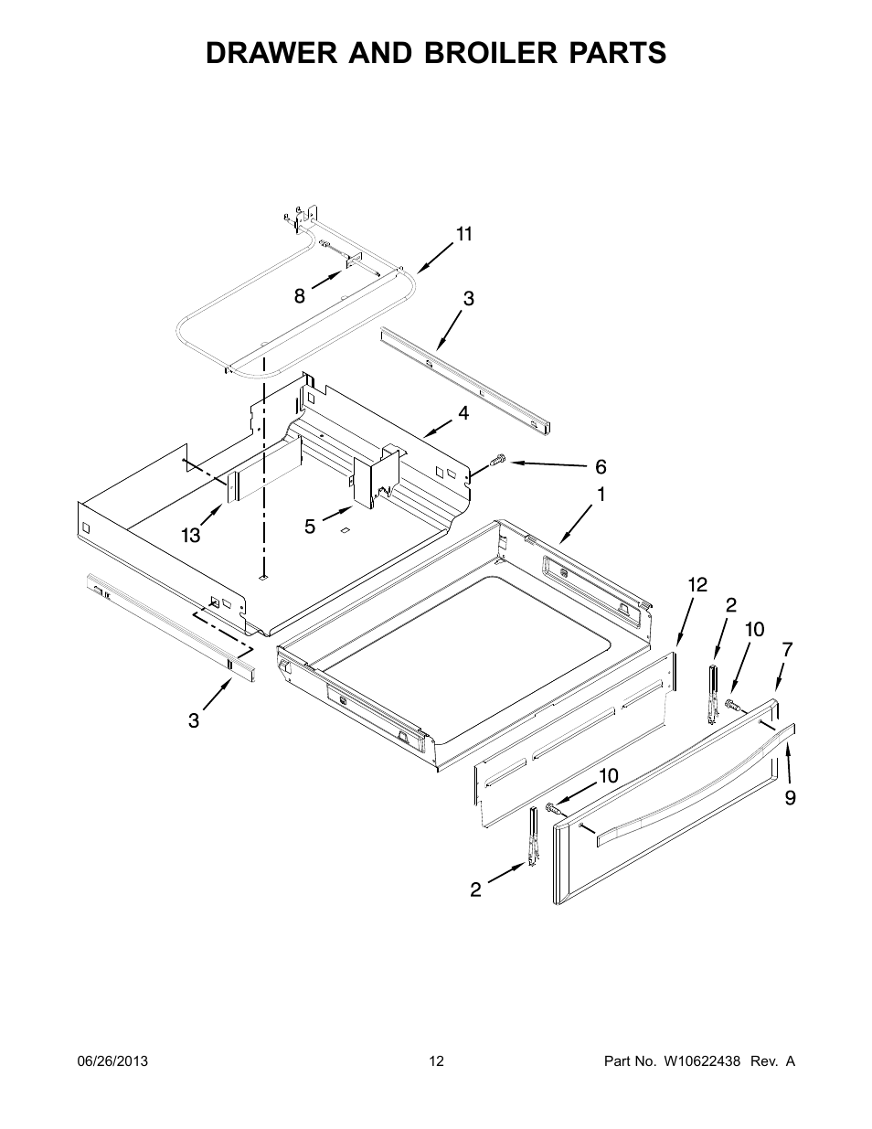 Drawer and broiler, Drawer and broiler parts | Whirlpool WFG720H0AS User Manual | Page 12 / 14