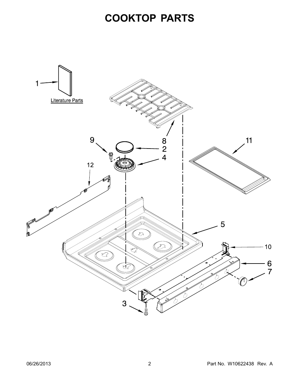 Cooktop, Cooktop parts | Whirlpool WFG720H0AS User Manual | Page 2 / 14