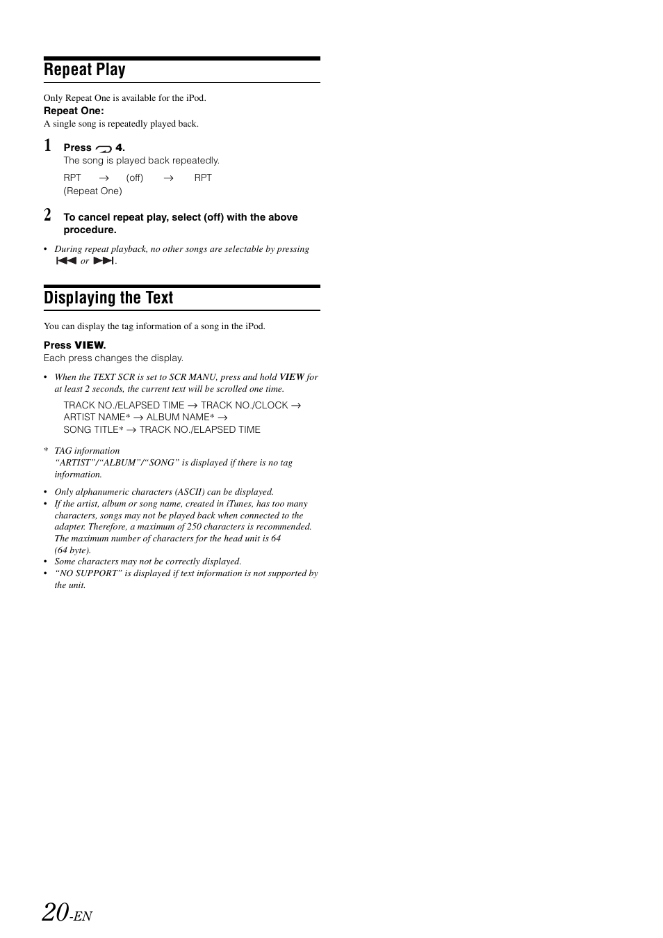 Repeat play, Displaying the text | Alpine CDE-9872 User Manual | Page 22 / 89