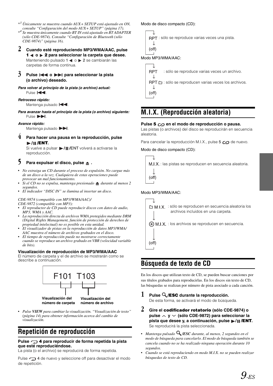 Repetición de reproducción, M.i.x. (reproducción aleatoria), Búsqueda de texto de cd | Alpine CDE-9872 User Manual | Page 71 / 89