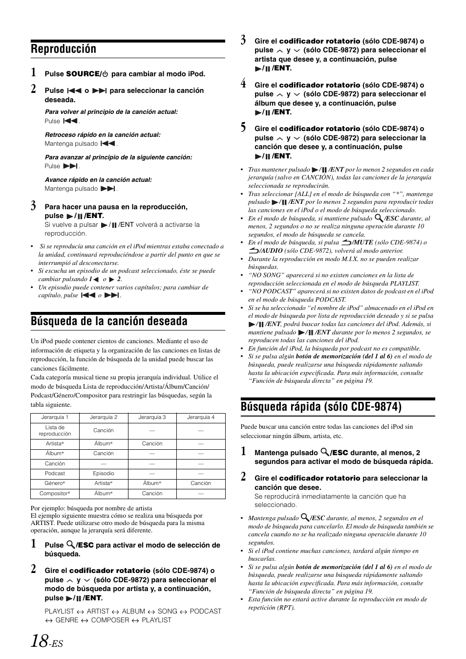 Reproducción, Búsqueda de la canción deseada, Búsqueda rápida (sólo cde-9874) | Alpine CDE-9872 User Manual | Page 80 / 89