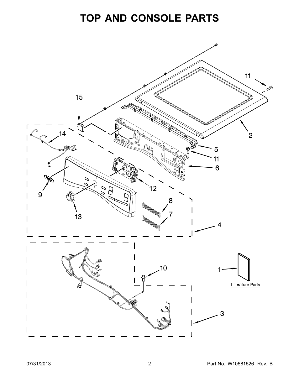 Top and console, Top and console parts | Whirlpool WEL98HEBU User Manual | Page 2 / 10