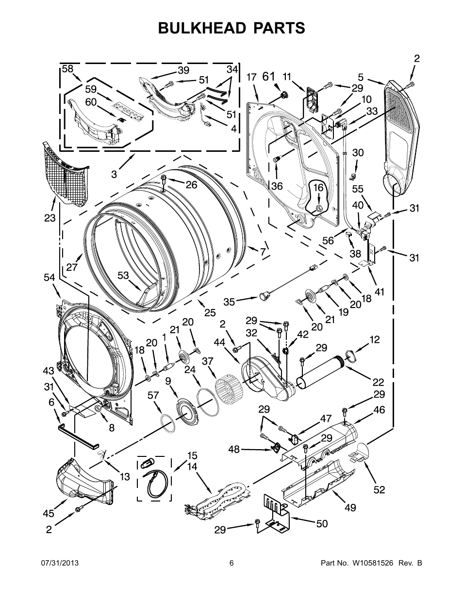 Bulkhead, Bulkhead parts | Whirlpool WEL98HEBU User Manual | Page 6 / 10