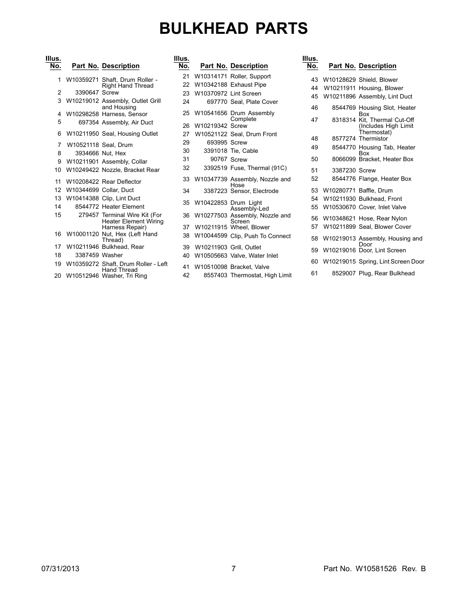 Bulkhead parts | Whirlpool WEL98HEBU User Manual | Page 7 / 10