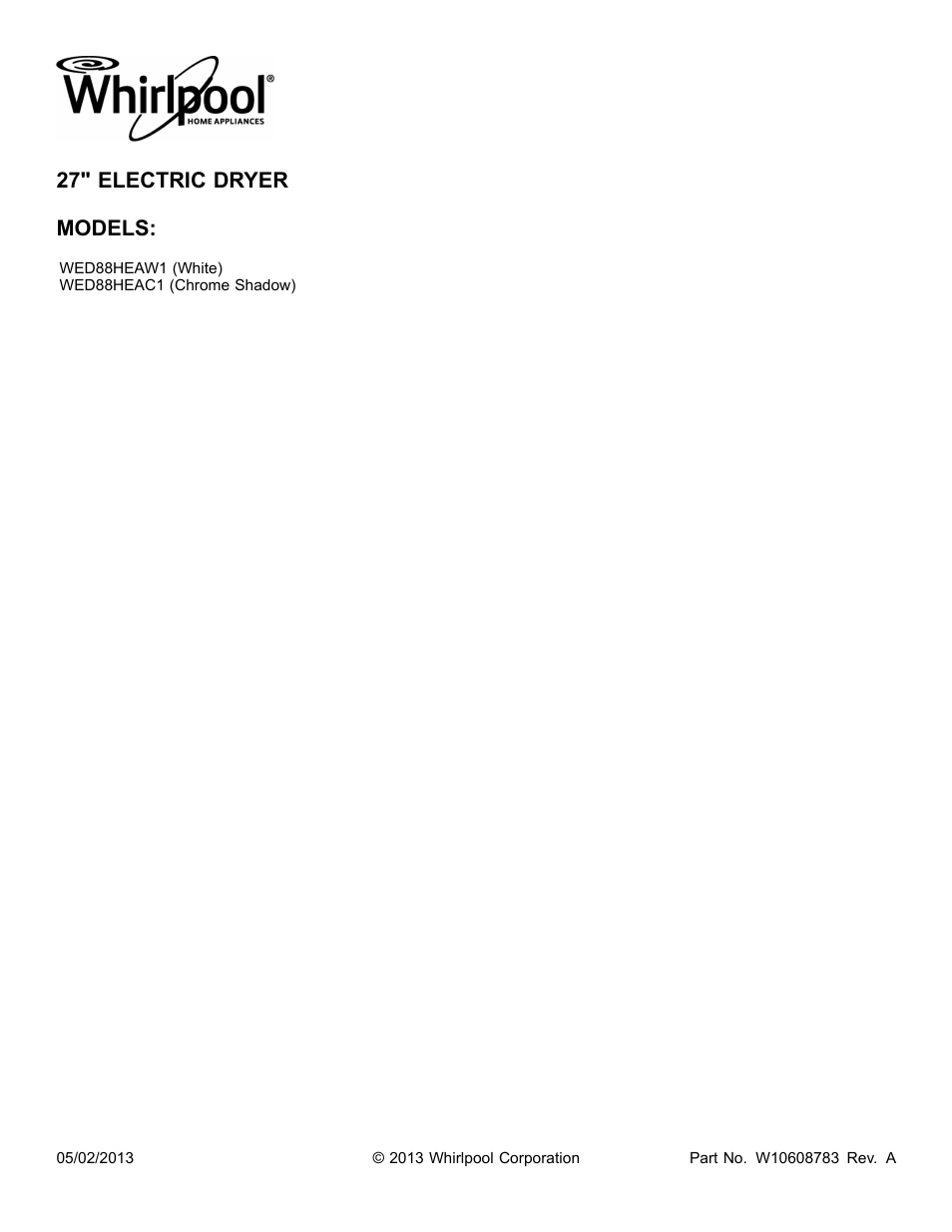 Whirlpool WED88HEAC User Manual | 10 pages