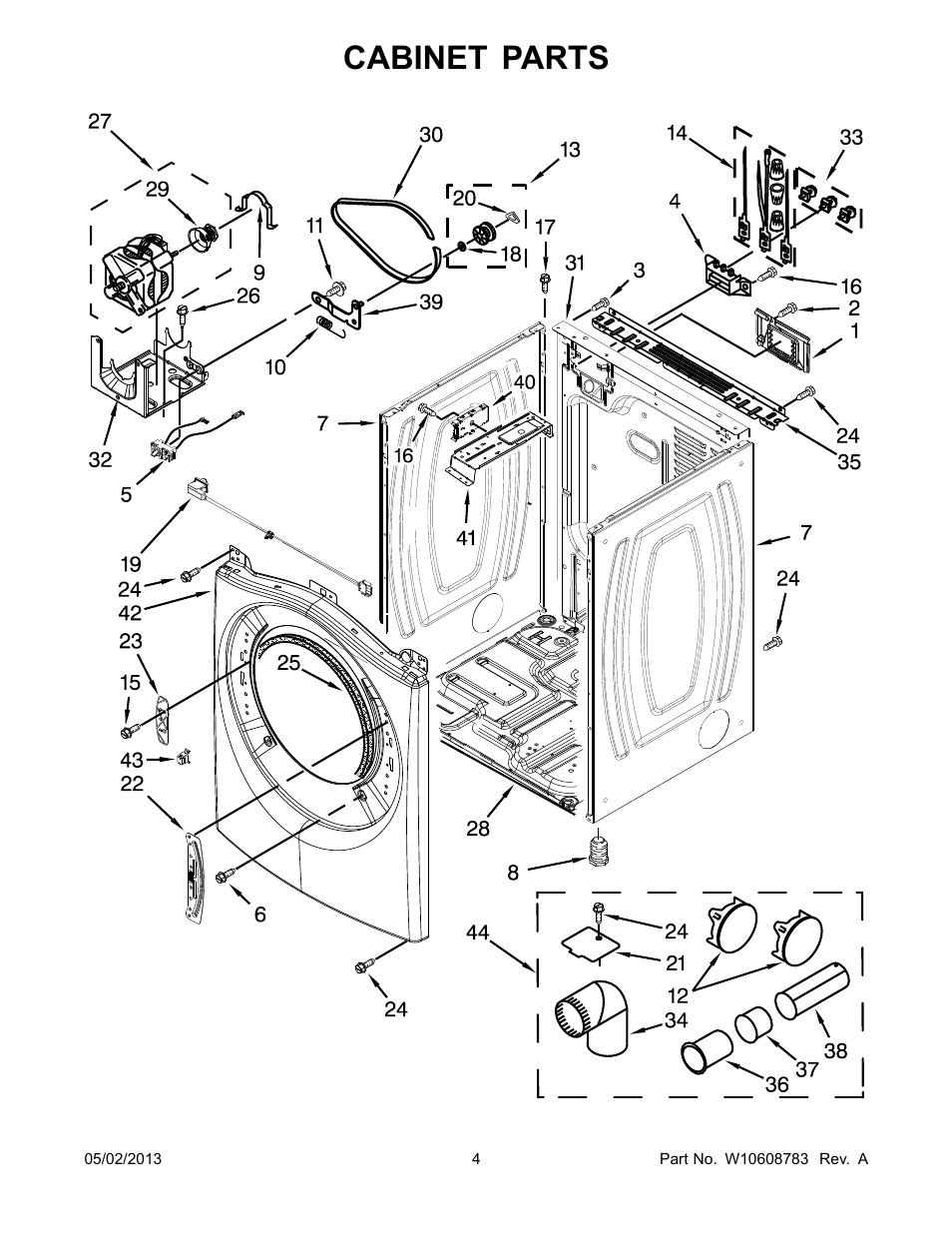 Cabinet, Cabinet parts | Whirlpool WED88HEAC User Manual | Page 4 / 10