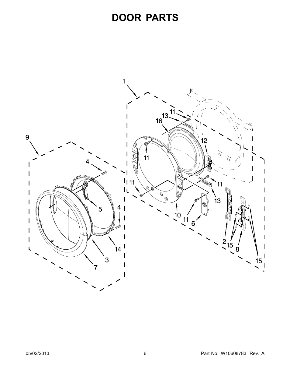 Door, Door parts | Whirlpool WED88HEAC User Manual | Page 6 / 10