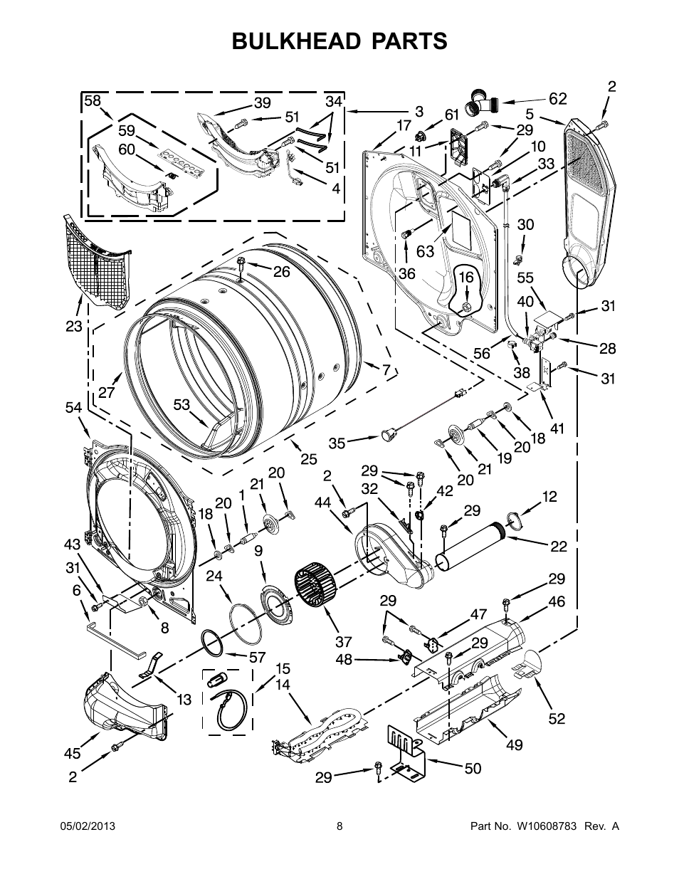 Bulkhead, Bulkhead parts | Whirlpool WED88HEAC User Manual | Page 8 / 10