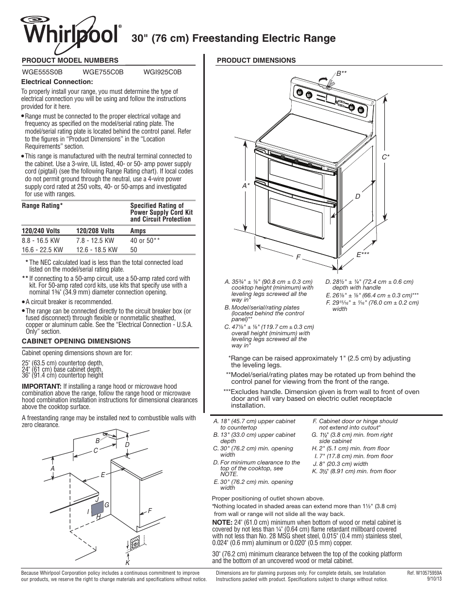 Whirlpool WGE755C0BS User Manual | 1 page