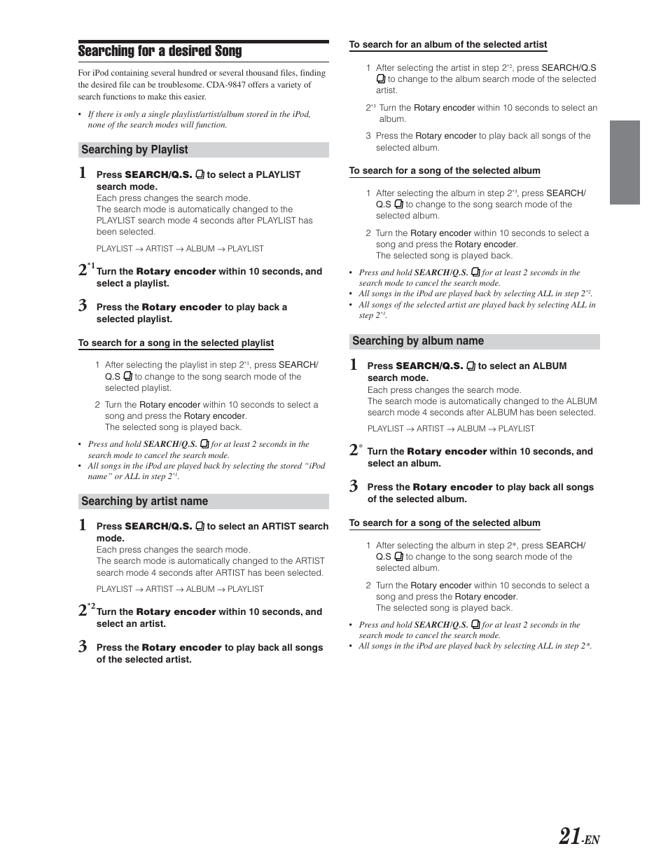 Searching for a desired song | Alpine CDA-9847 User Manual | Page 22 / 34