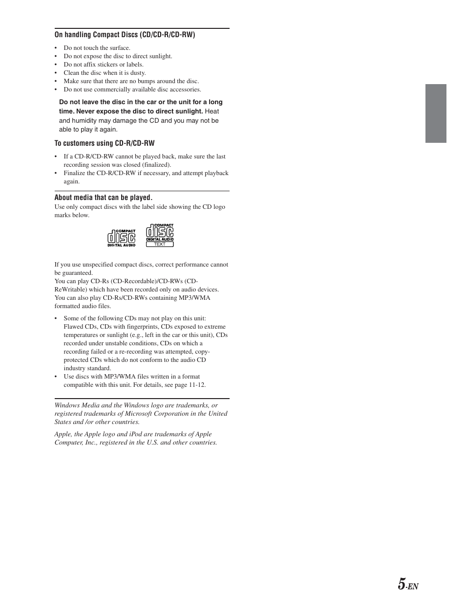 Disc / format compatibility | Alpine CDA-9847 User Manual | Page 6 / 34