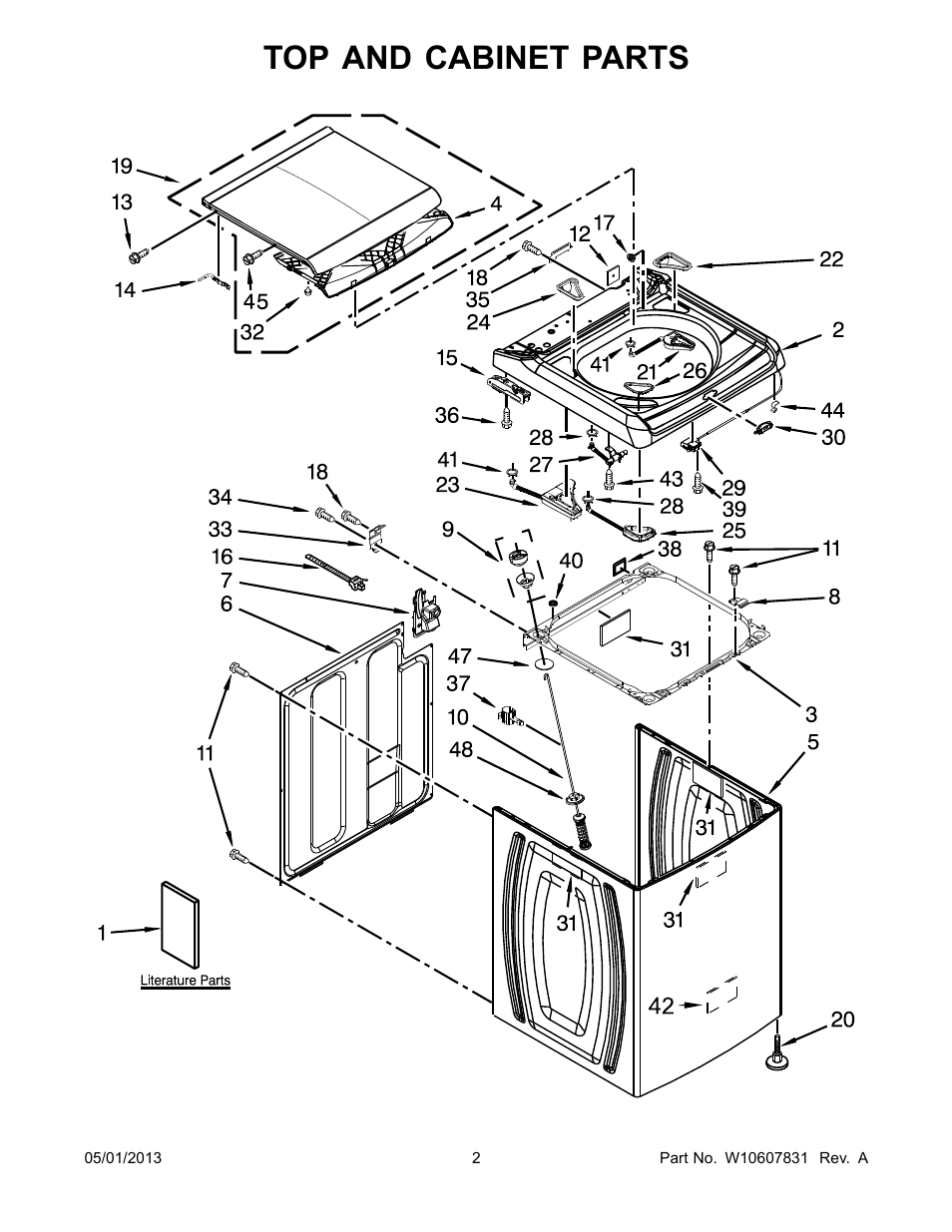 Top and cabinet, Top and cabinet parts | Whirlpool WTW8000BW User Manual | Page 2 / 10