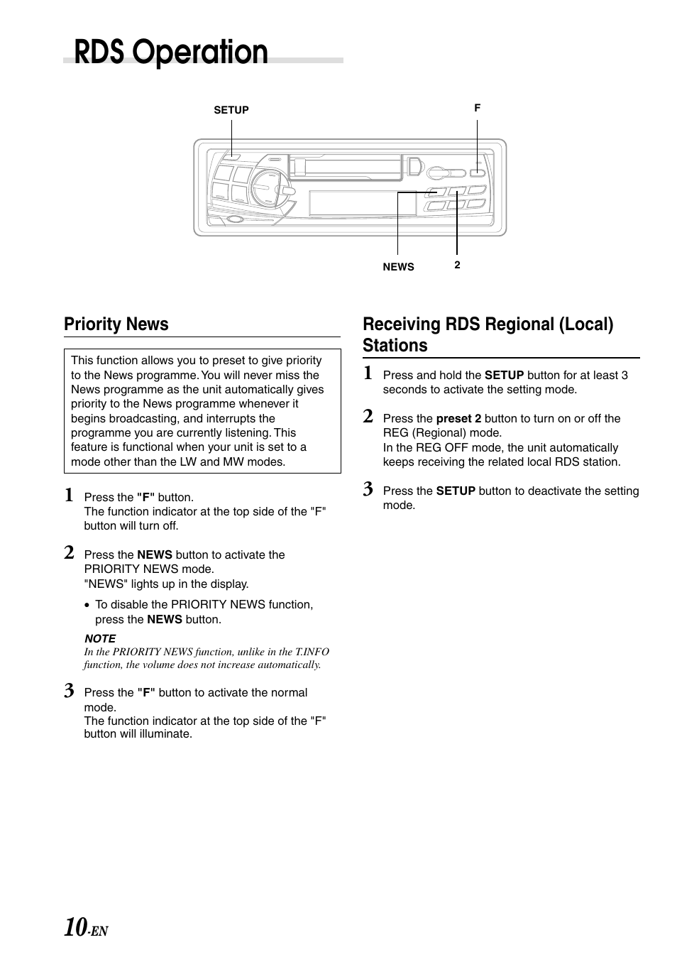 Rds operation, Priority news, Receiving rds regional (local) stations | Alpine TDM-7586RB User Manual | Page 12 / 25