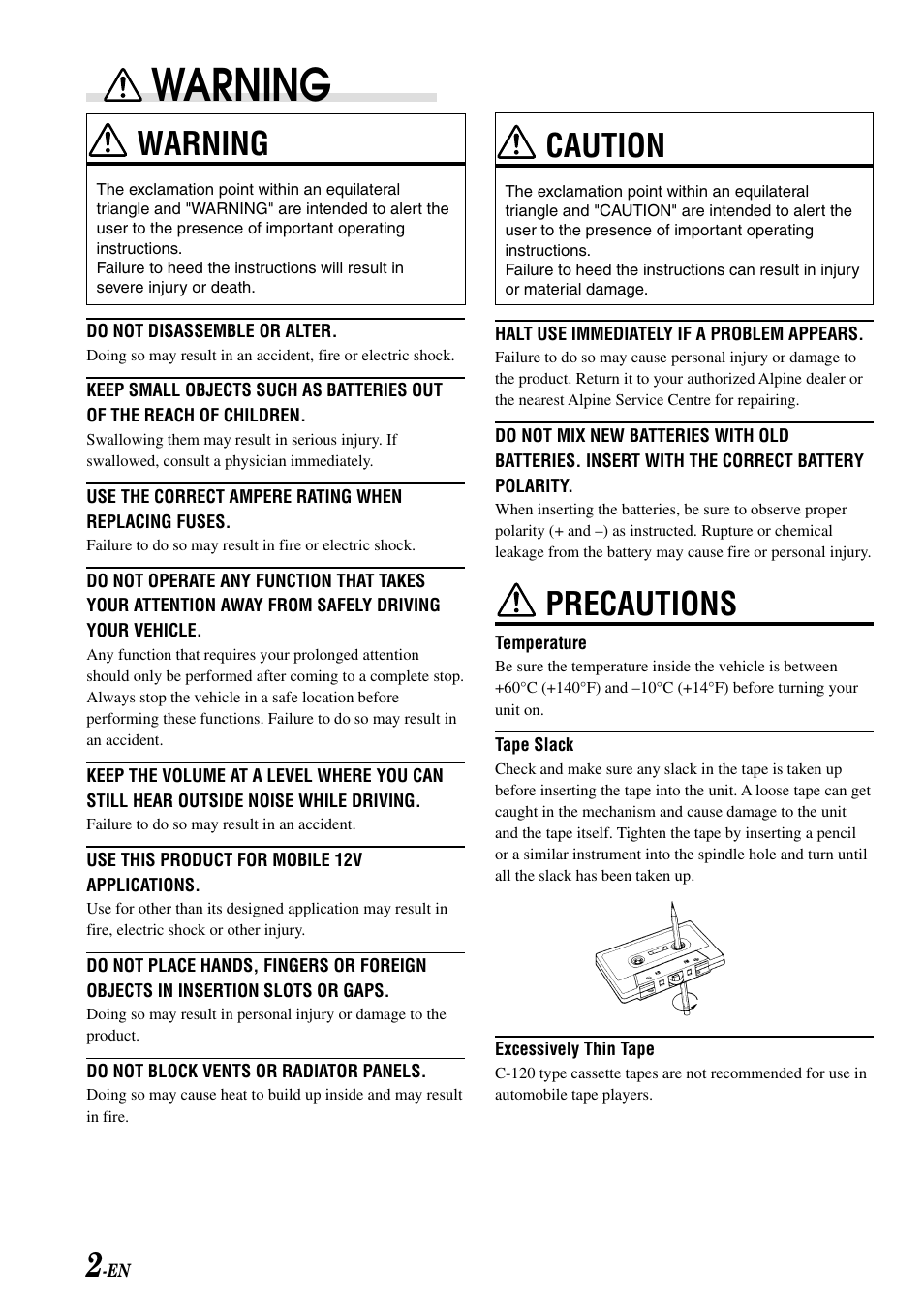 Warning, Caution, Precautions | Alpine TDM-7586RB User Manual | Page 4 / 25