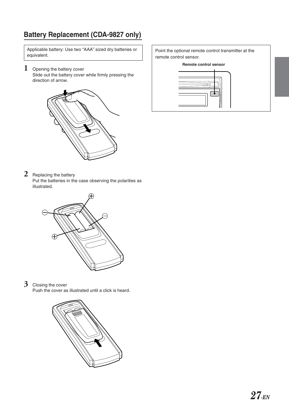 Battery replacement (cda-9827 only) | Alpine cda-9825 User Manual | Page 29 / 40