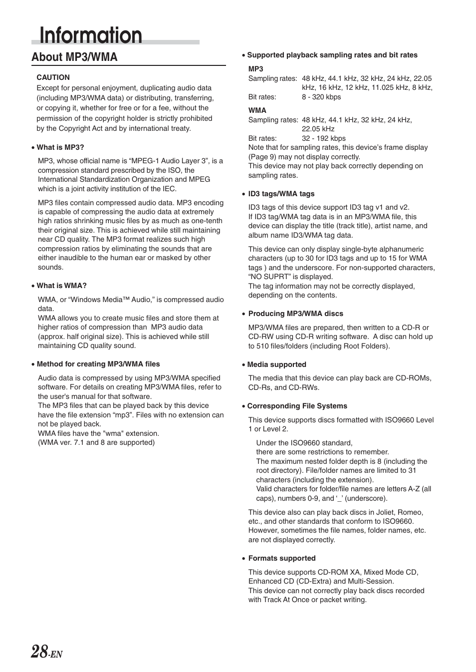 Information, About mp3/wma | Alpine cda-9825 User Manual | Page 30 / 40