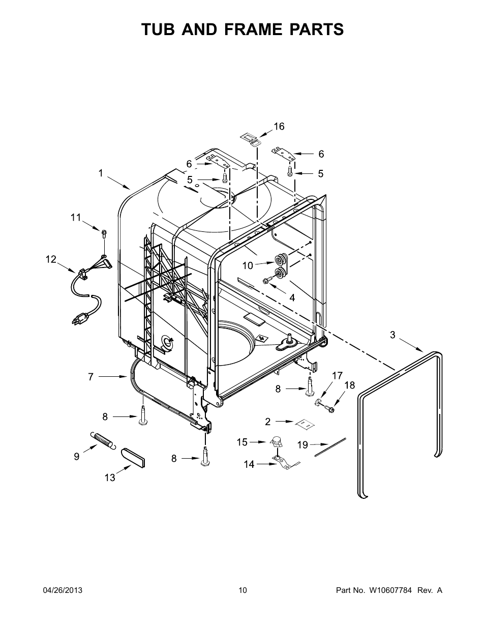 Tub and frame, Tub and frame parts | Whirlpool WDF111PABB User Manual | Page 10 / 22