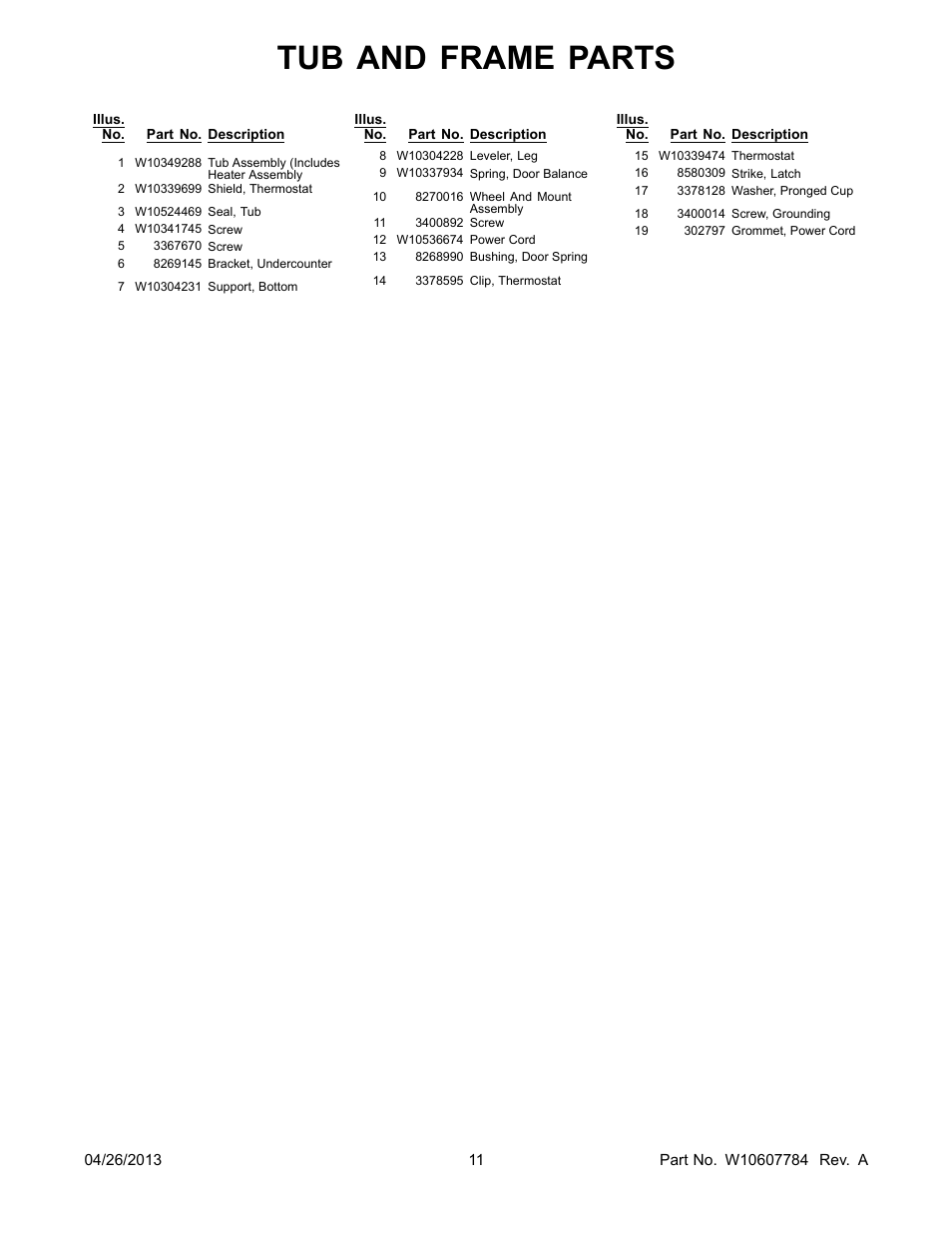 Tub and frame parts | Whirlpool WDF111PABB User Manual | Page 11 / 22