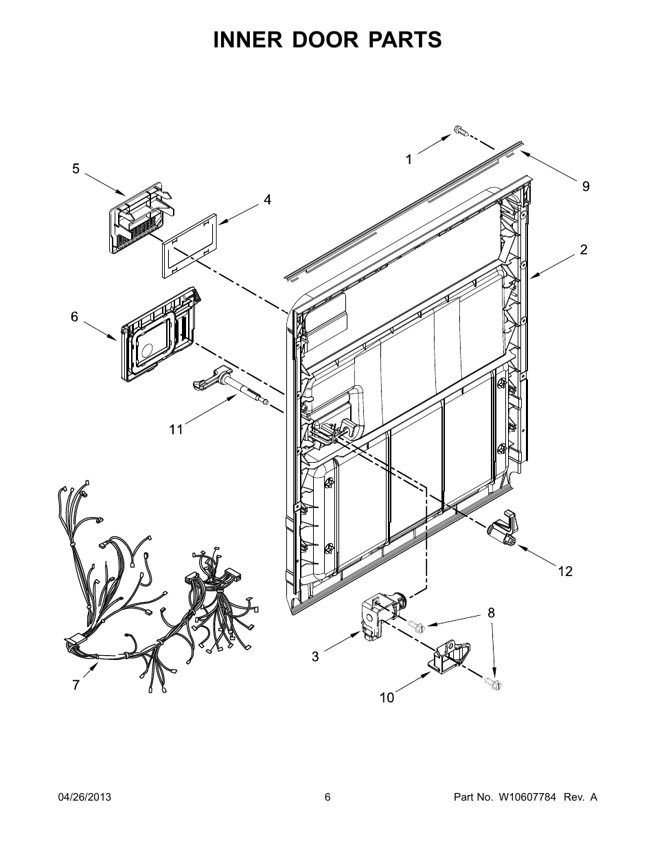 Inner door, Inner door parts | Whirlpool WDF111PABB User Manual | Page 6 / 22