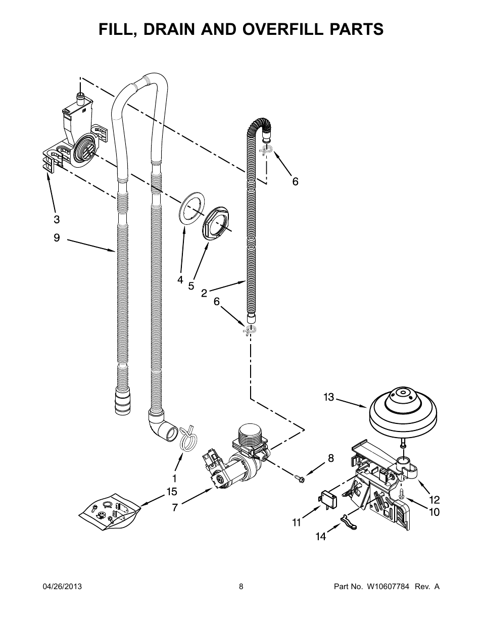 Fill, drain and overfill, Fill, drain and overfill parts | Whirlpool WDF111PABB User Manual | Page 8 / 22