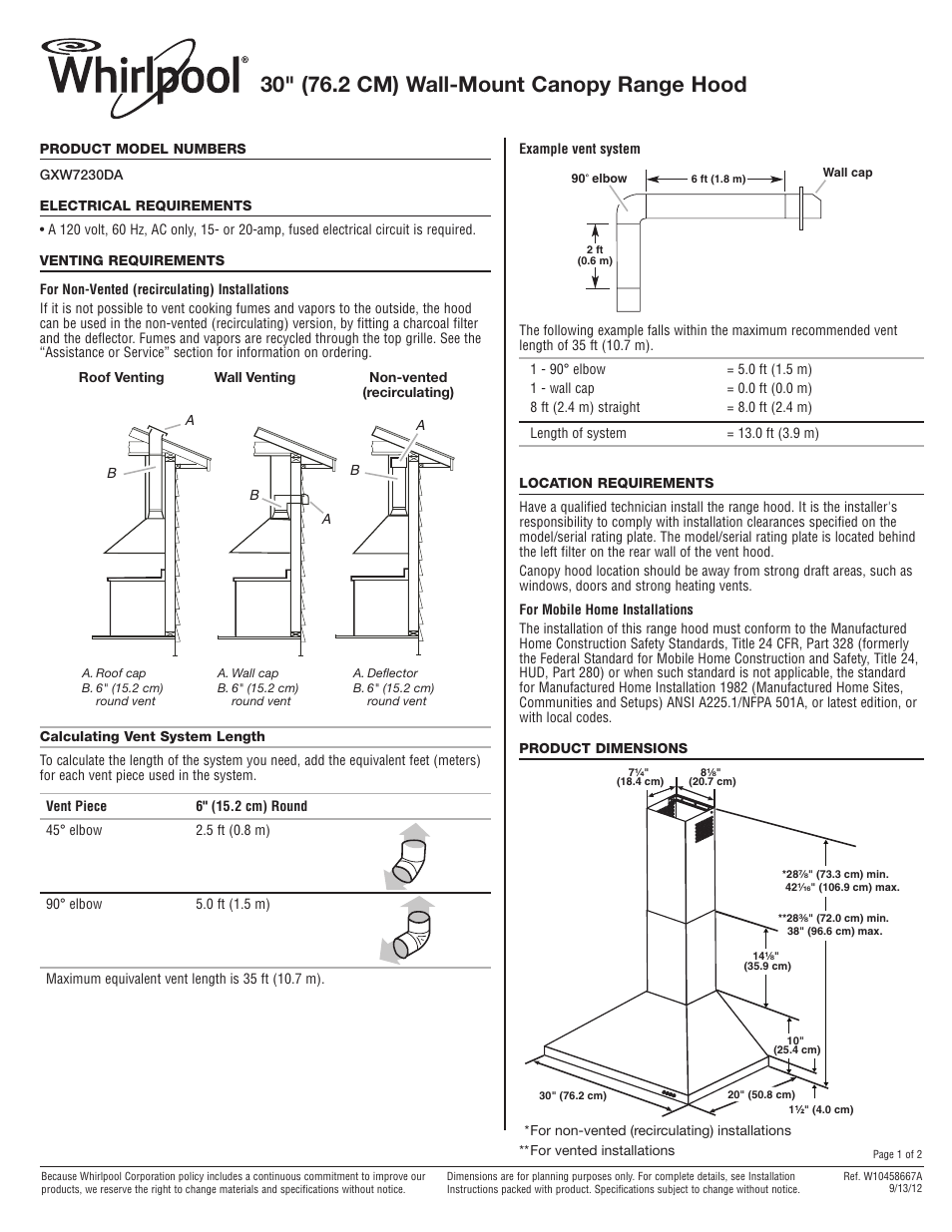 Whirlpool GXW7230DAS User Manual | 2 pages