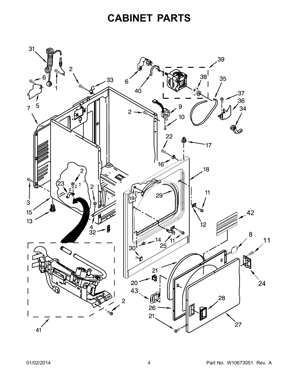 Cabinet, Cabinet parts | Whirlpool WGD4800BQ User Manual | Page 4 / 10