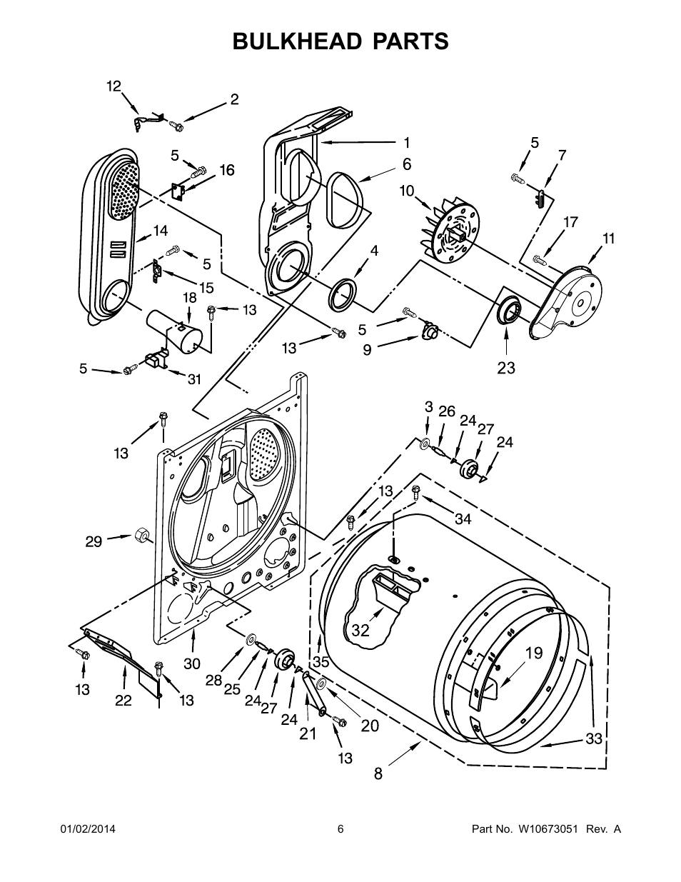 Bulkhead, Bulkhead parts | Whirlpool WGD4800BQ User Manual | Page 6 / 10