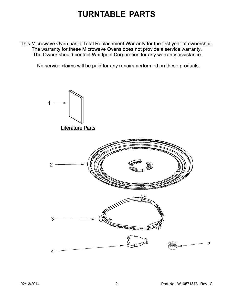 Turntable parts | Whirlpool WMC30516AS User Manual | Page 2 / 3