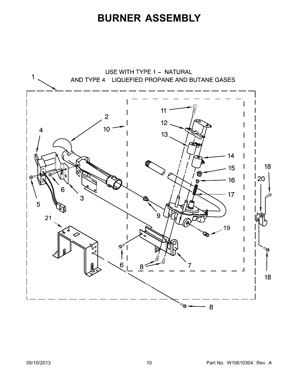 Burner assembly | Whirlpool WGD70HEBW User Manual | Page 10 / 12