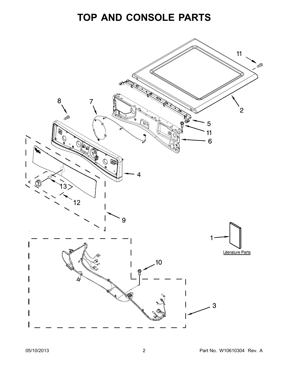 Top and console, Top and console parts | Whirlpool WGD70HEBW User Manual | Page 2 / 12