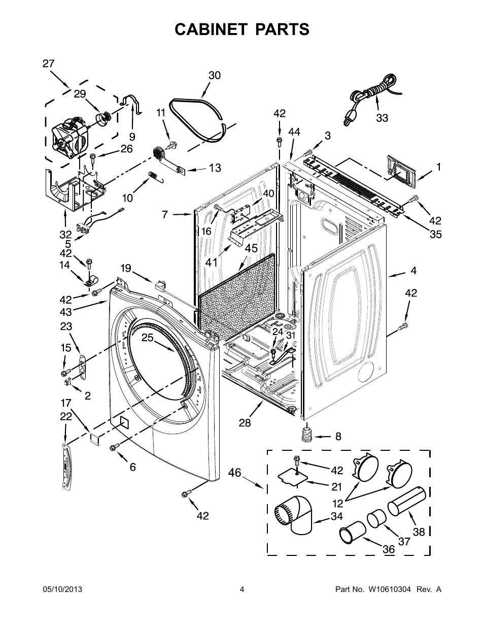 Cabinet, Cabinet parts | Whirlpool WGD70HEBW User Manual | Page 4 / 12