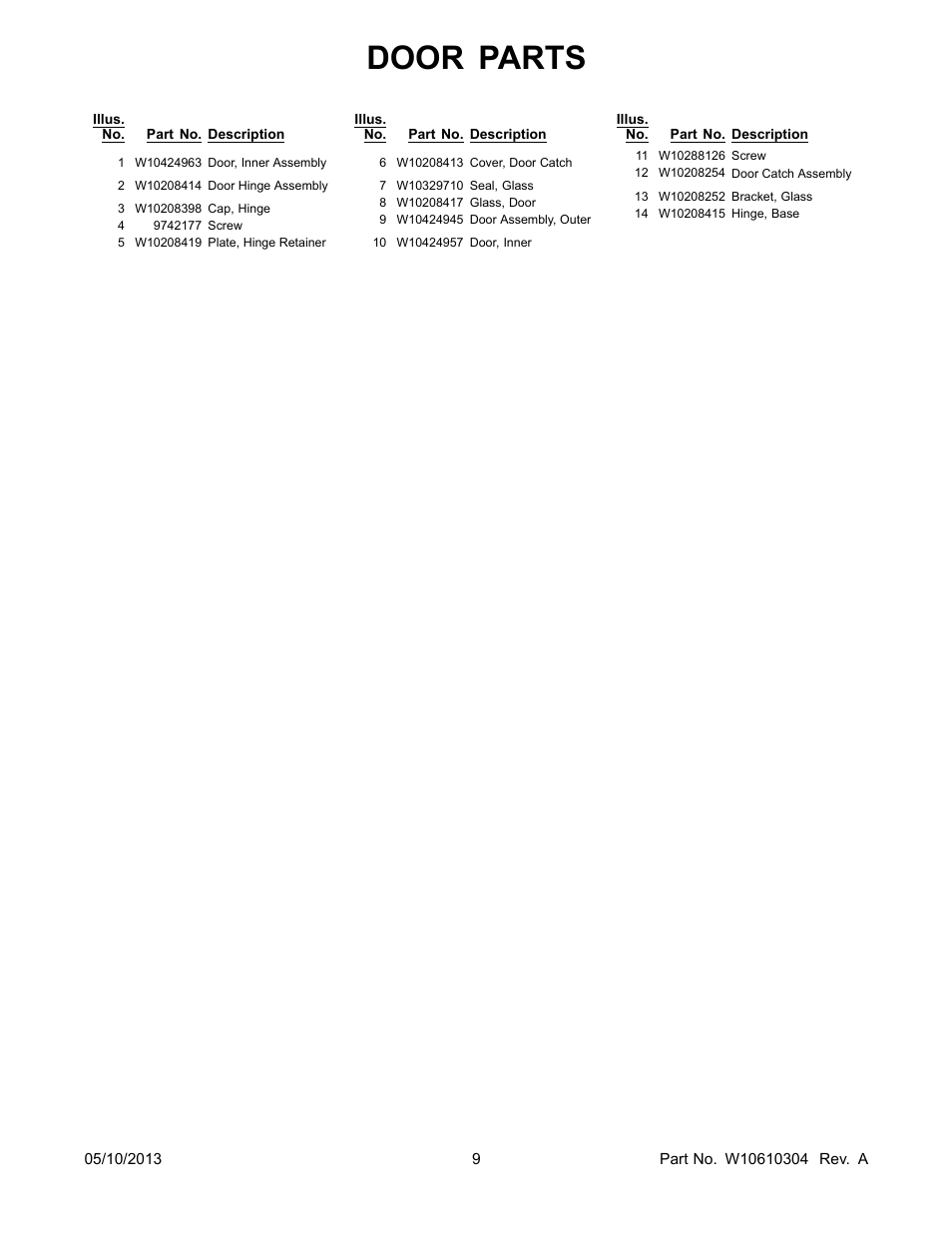 Door parts | Whirlpool WGD70HEBW User Manual | Page 9 / 12